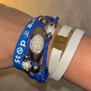 Blue and White Bracelet Set with Silver Accents